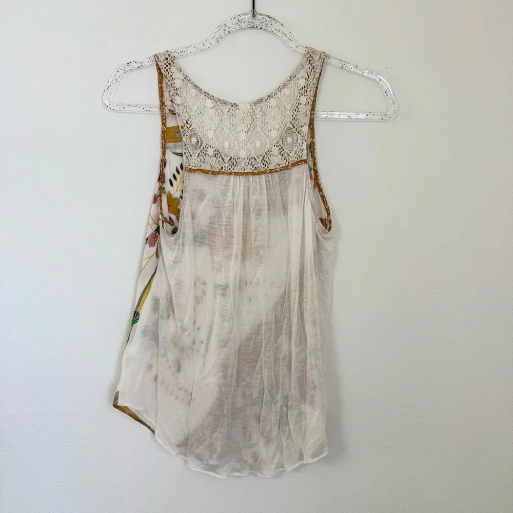 Tiny Anthropologie Silk Blend Floral Lace Romantic Tank Top Size XS Boho Summer - Picture 2 of 8